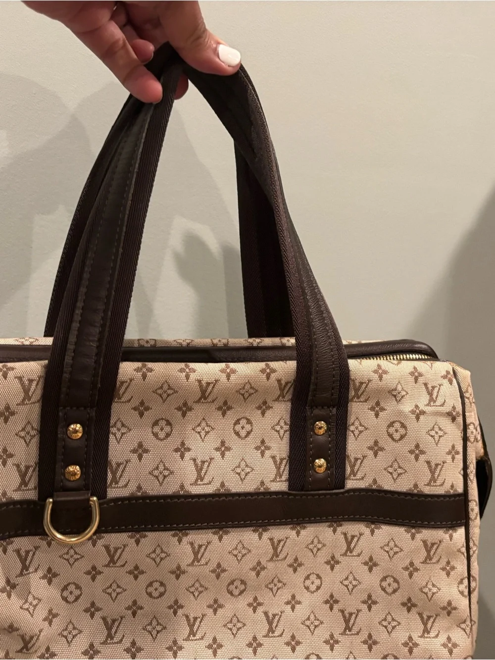 Louis Vuitton Cream Monogram Satchel with Dark Brown Trim